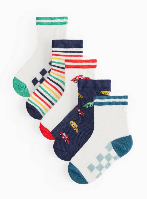 Race Cars Ankle Socks 5 Pack 9-12